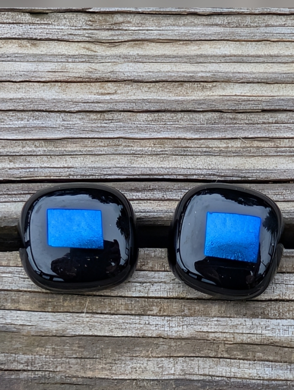 Metallic Blue And Black Dichroic Fuzed Glass Stud Eatings